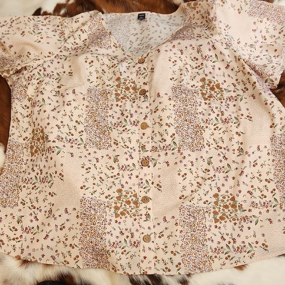 Floral Button-Up Blouse Sz 5XL